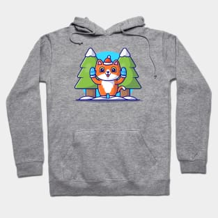 Cute Cat In Snow Winter Cartoon Vector Icon Illustration Hoodie